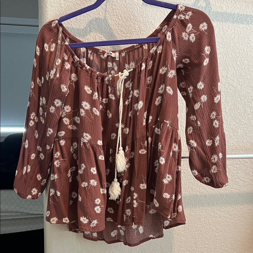Francesca's Collections Floral Brown Blouse